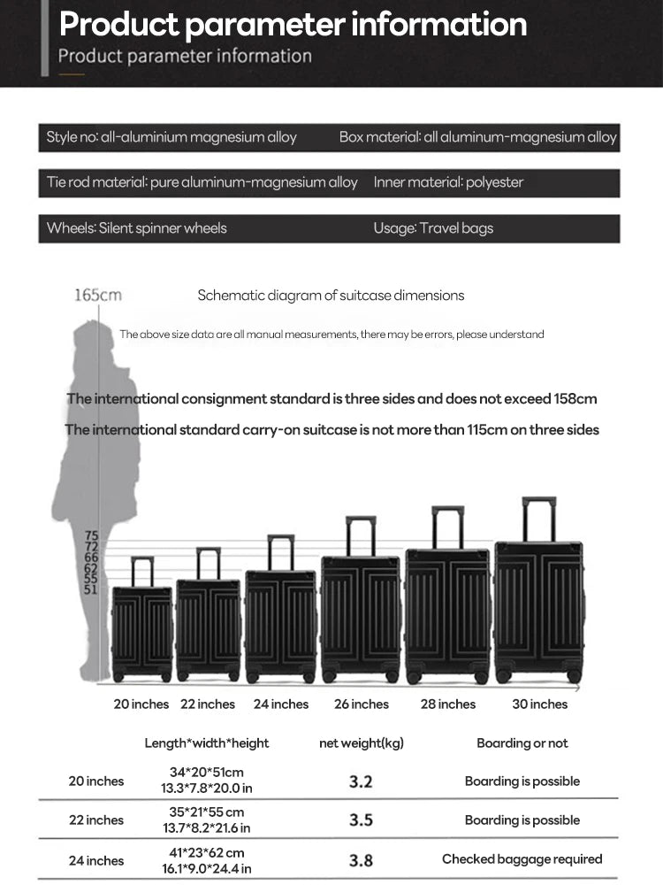 ALUMINUM-MAGNESIUM ALLOY TRAVEL SUITCASE 20/24/28