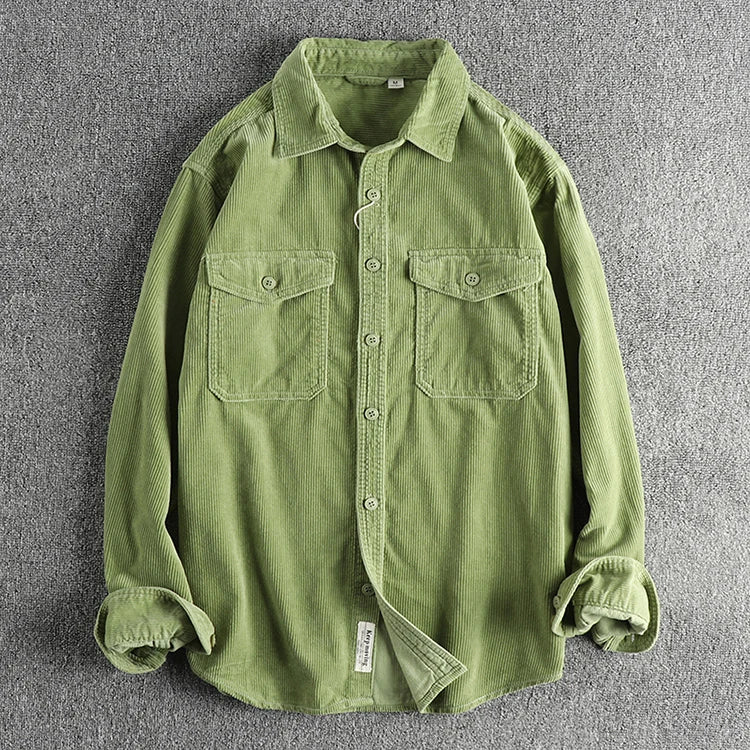 Camisa de pana de algodón verde manzana