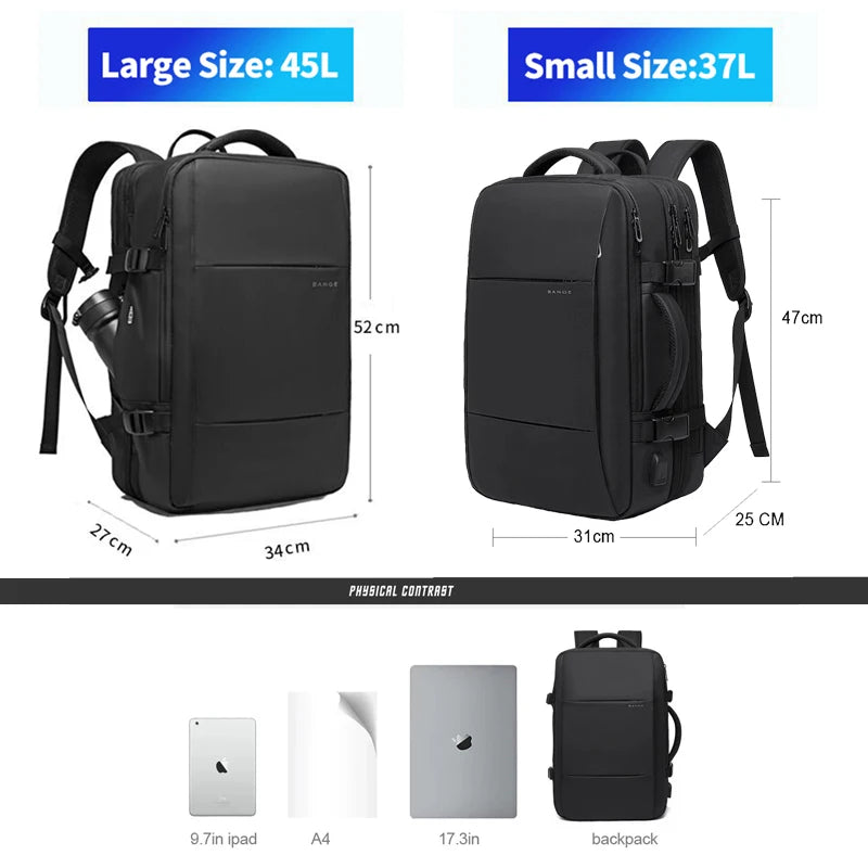 Mochila expandible para hombre, resistente al agua, para portátil de 17,3 pulgadas