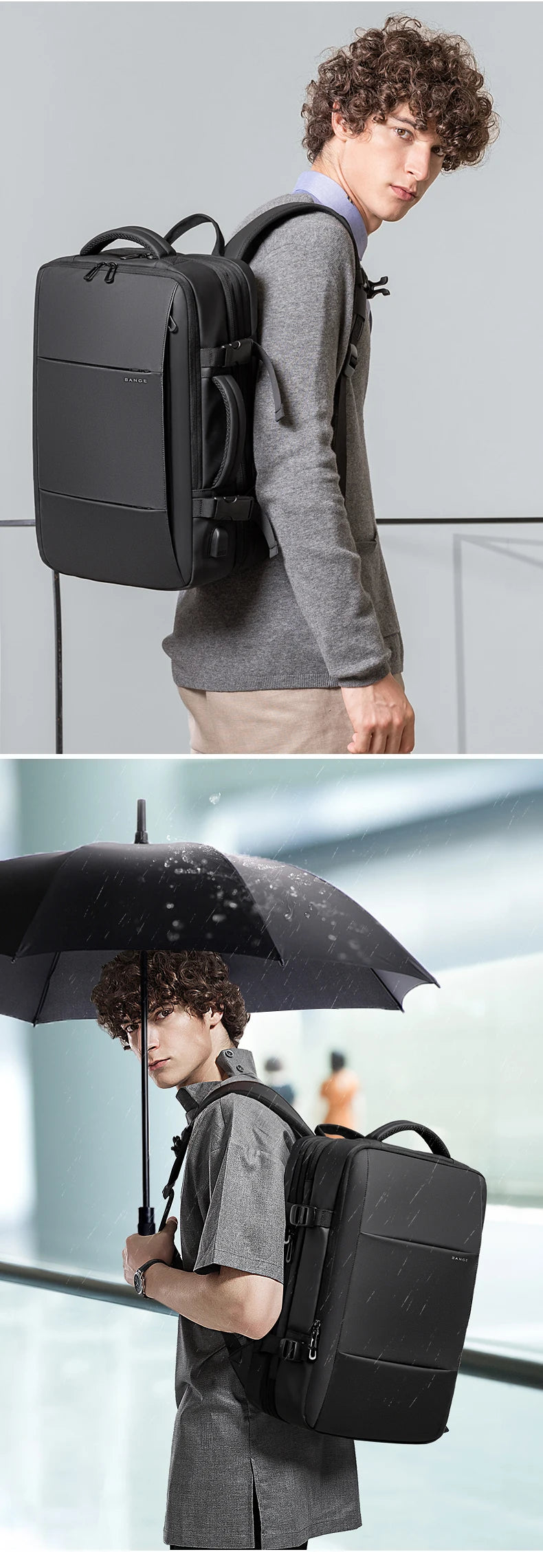 Mochila expandible para hombre, resistente al agua, para portátil de 17,3 pulgadas