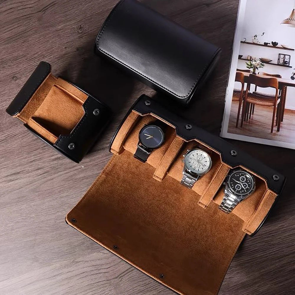 Estuche de viaje enrollable de cuero para relojes