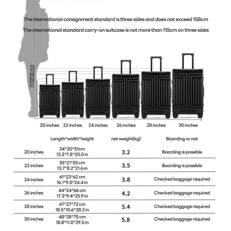 ALUMINUM-MAGNESIUM ALLOY TRAVEL SUITCASE 20/24/28