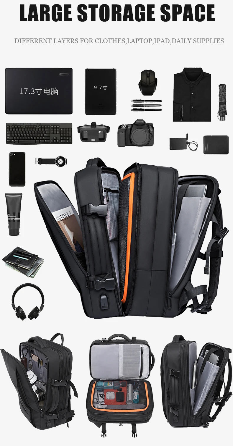 Mochila expandible para hombre, resistente al agua, para portátil de 17,3 pulgadas