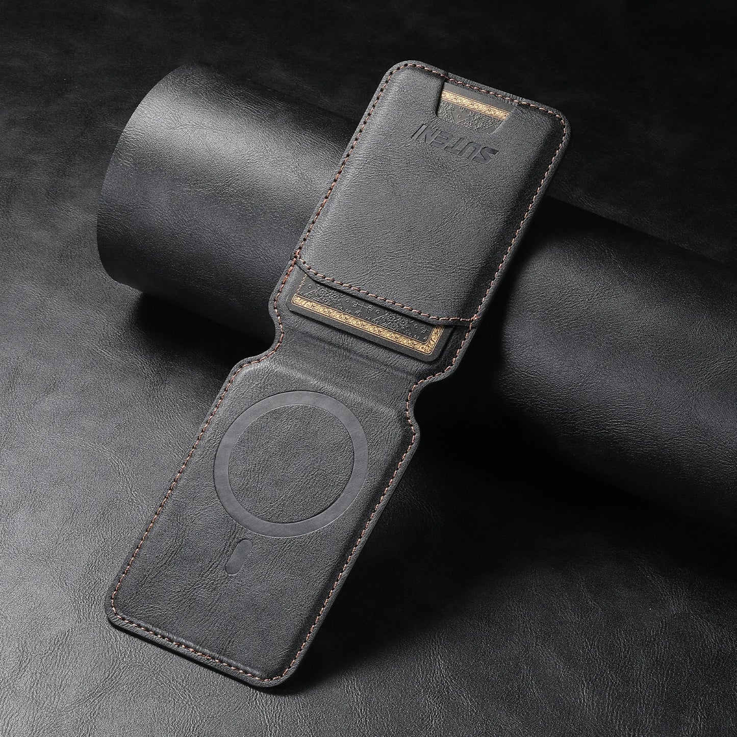 Tarjetero Magsafe de cuero de lujo para teléfono móvil