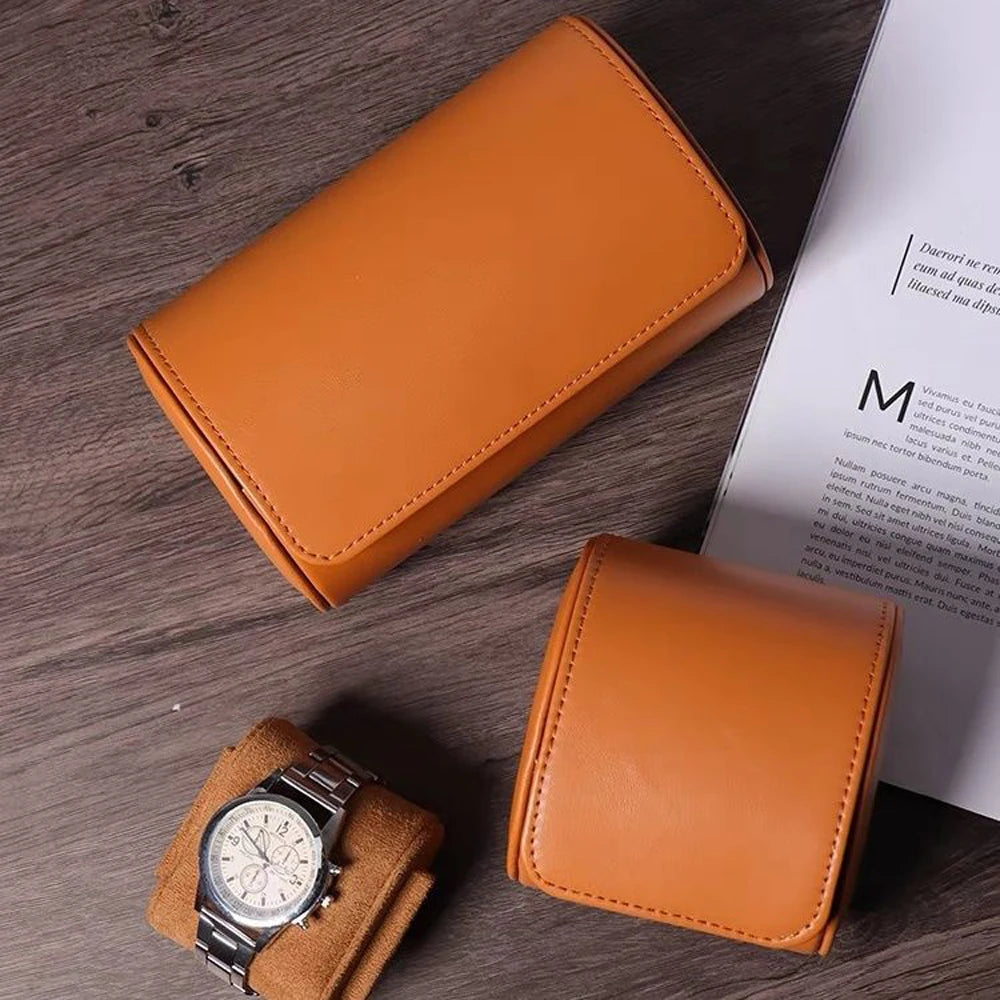 Estuche de viaje enrollable de cuero para relojes