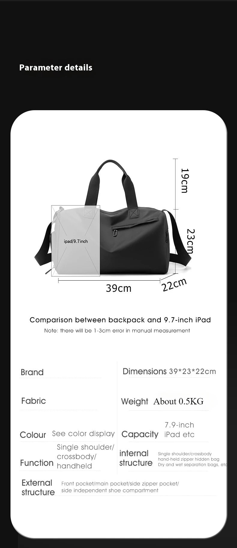 Bolsas deportivas de viaje Oxford de gran capacidad
