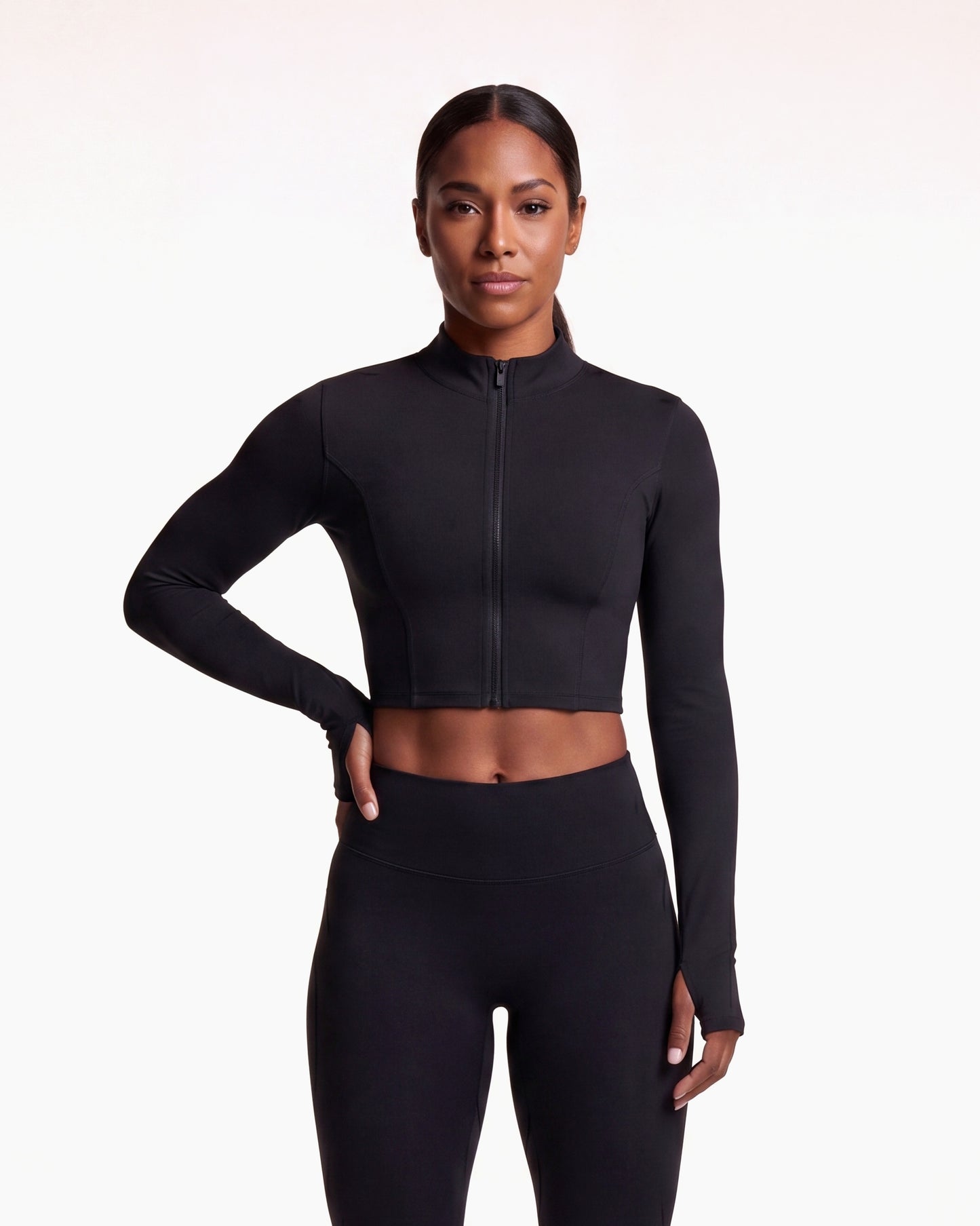 VARCEA Black Seamless Zipper Jacket