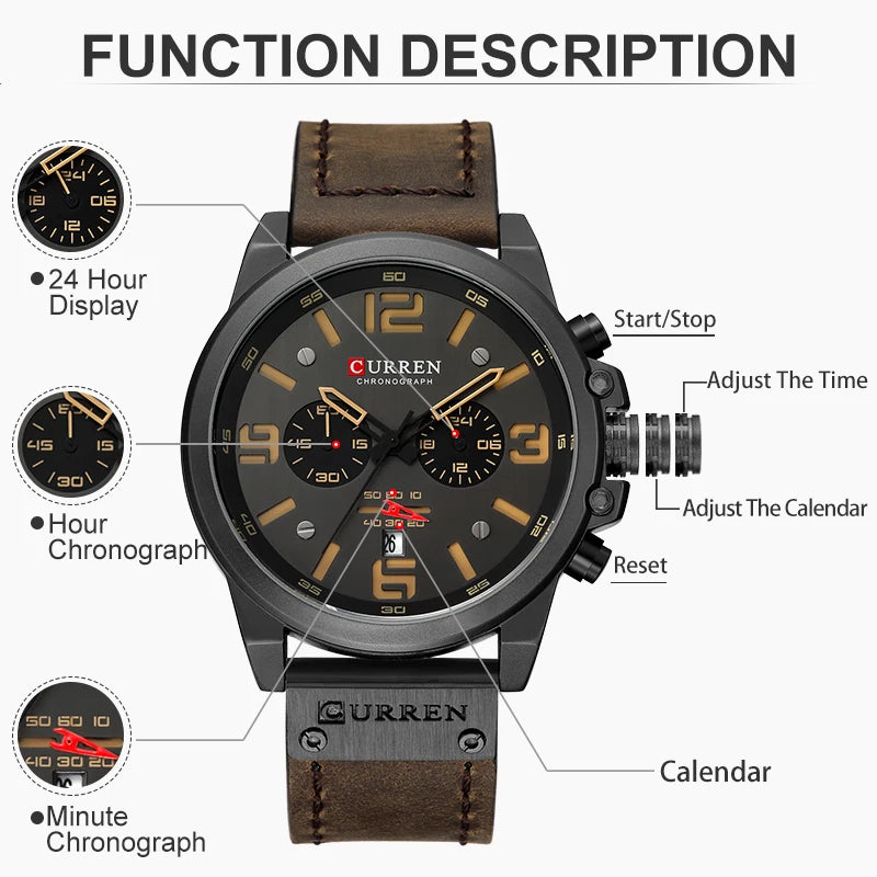 Reloj cronógrafo deportivo negro y gris