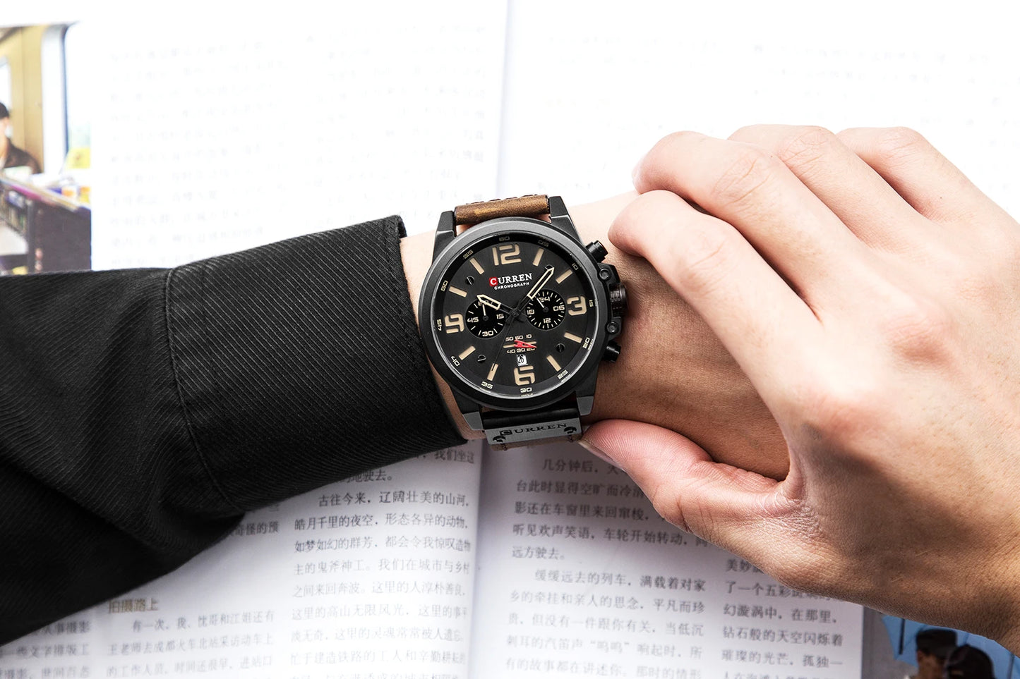 Reloj cronógrafo deportivo negro y gris