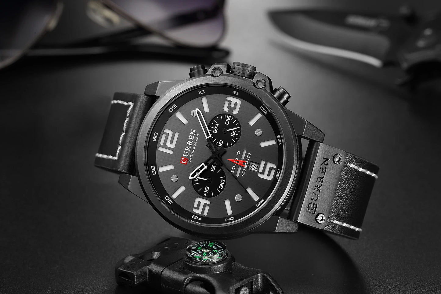 Reloj cronógrafo deportivo negro y gris