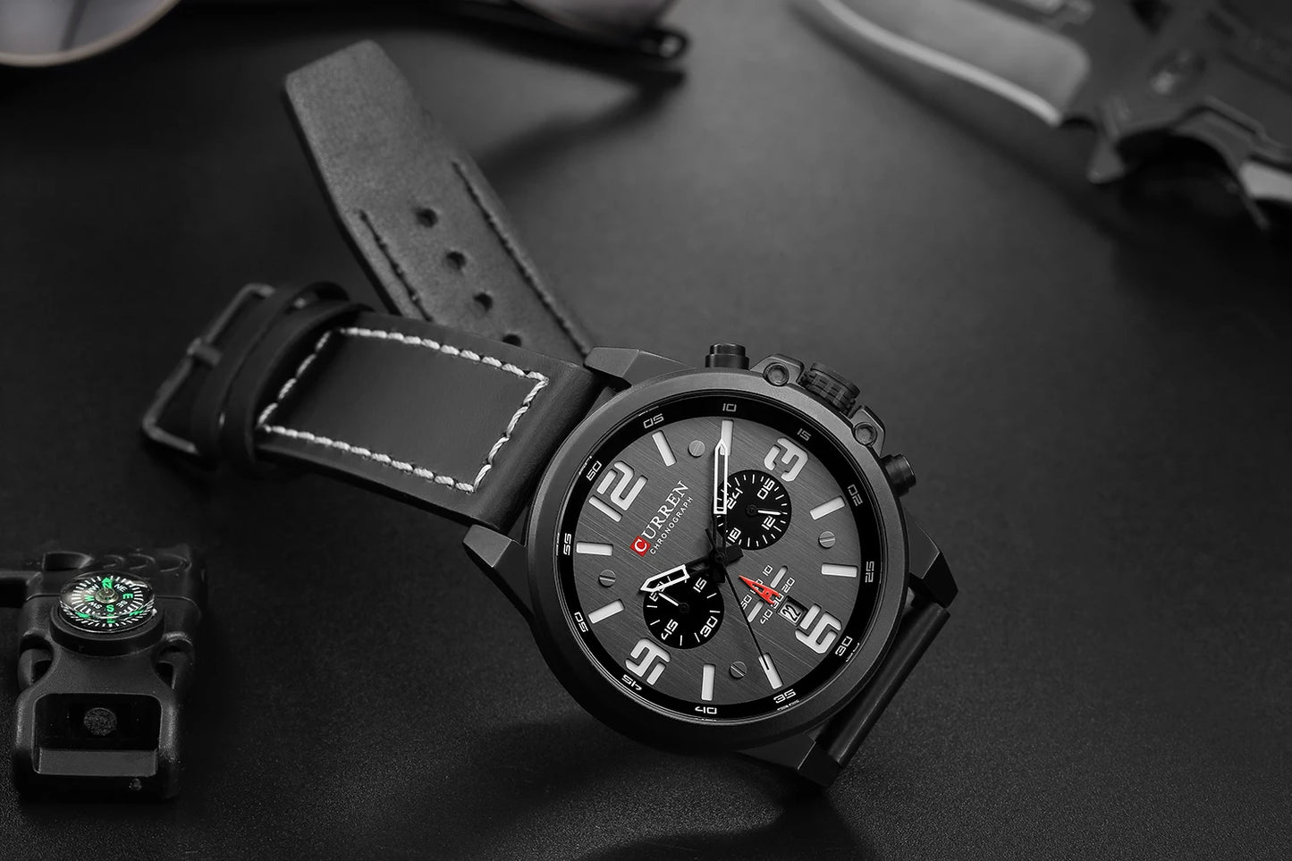 Reloj cronógrafo deportivo negro y gris
