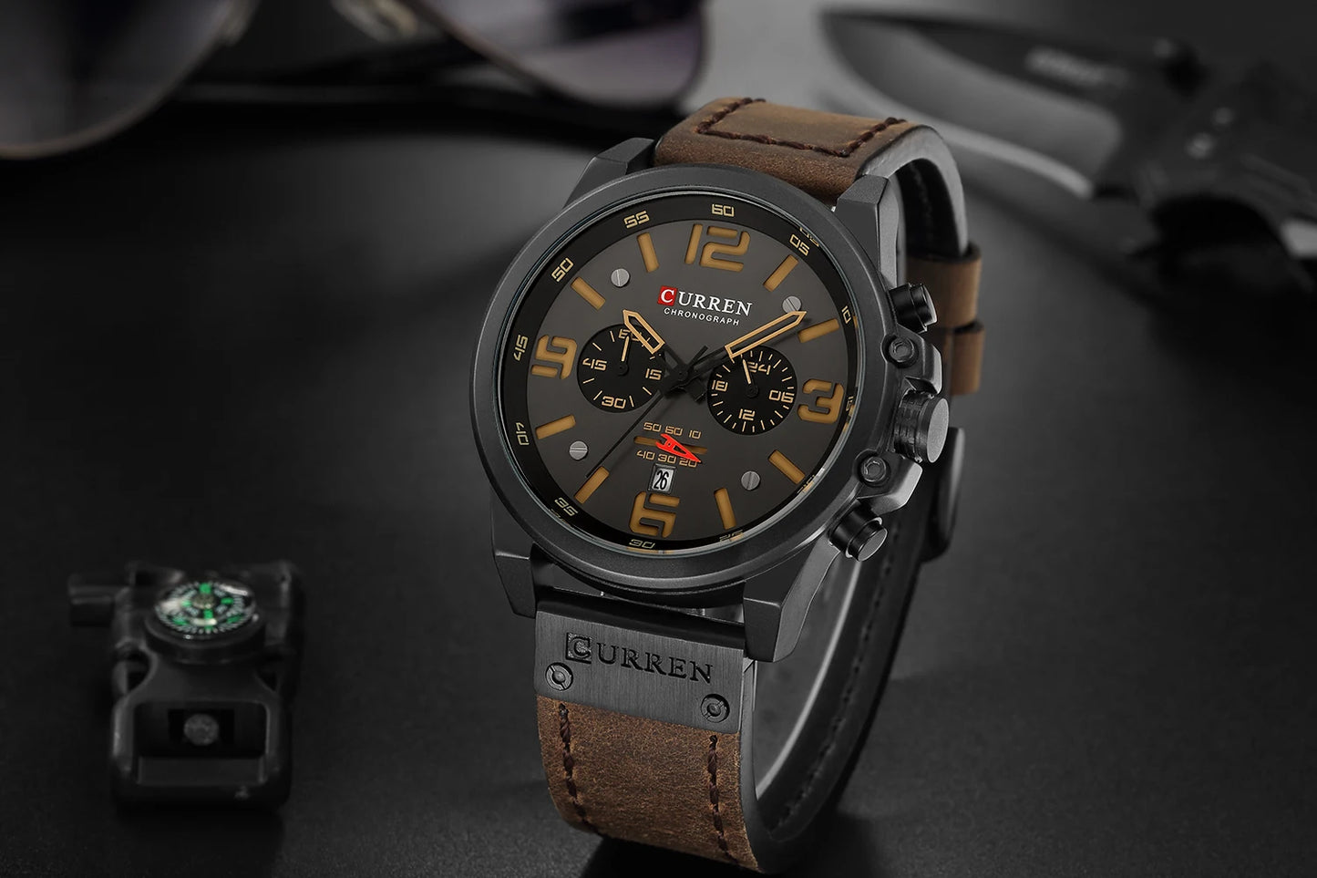 Reloj cronógrafo deportivo negro y gris