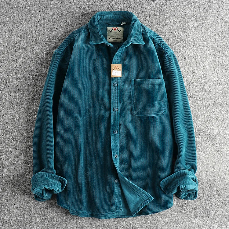 Camisa de pana de algodón azul verde