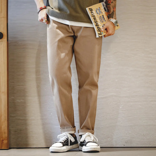 Khakifarbene Raw Jeans für Herren Amekaji