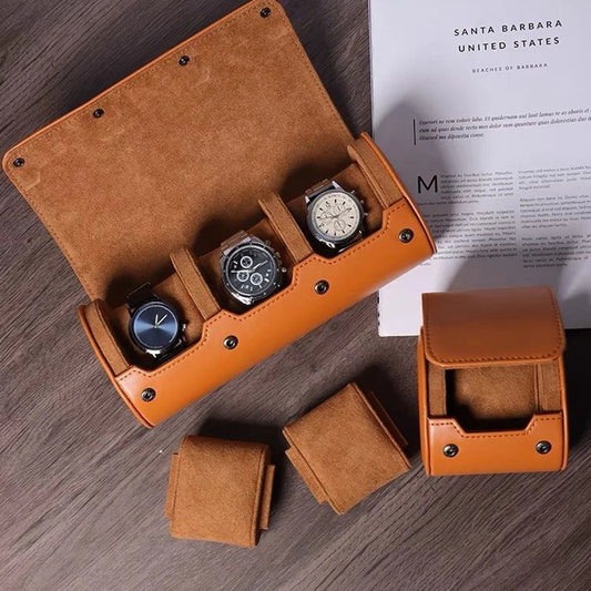 Estuche de viaje enrollable de cuero para relojes
