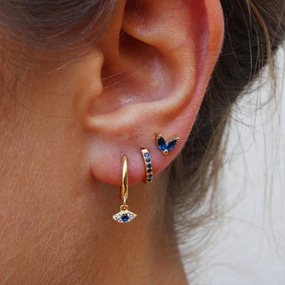 Juego de pendientes con circonitas azules, 3 piezas
