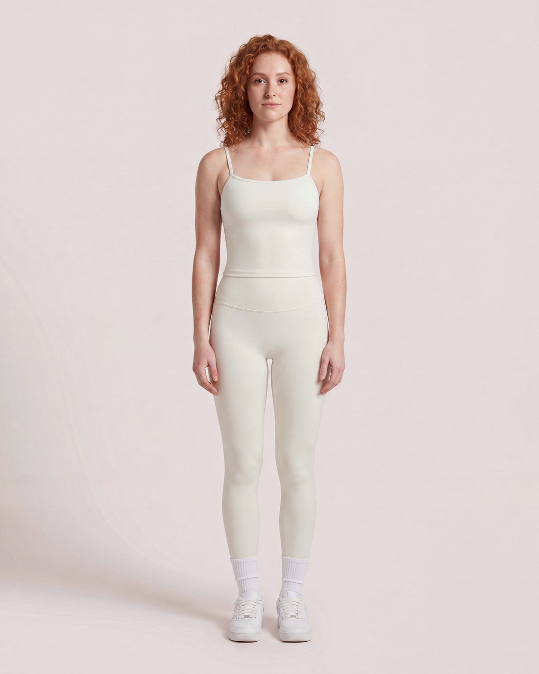 VARCEA Light Ivory cross-back seamless tank – front view, full body