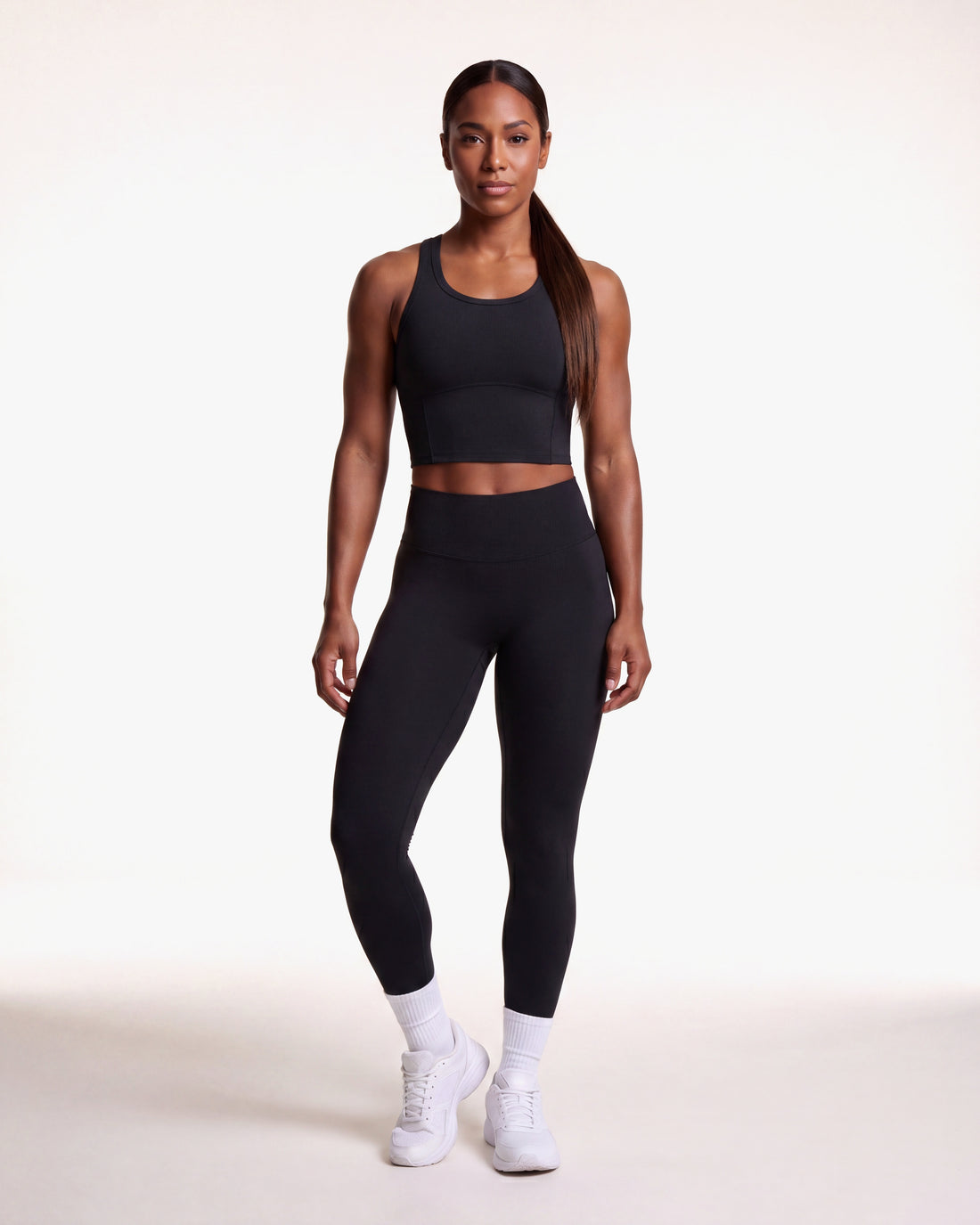 VARCEA Black high-neck seamless tank – front view, full body
