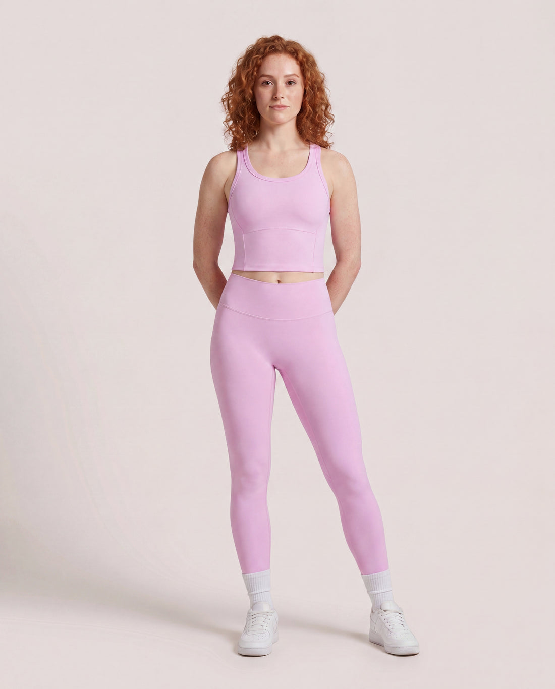 VARCEA Pink high-neck seamless tank – front view, full body