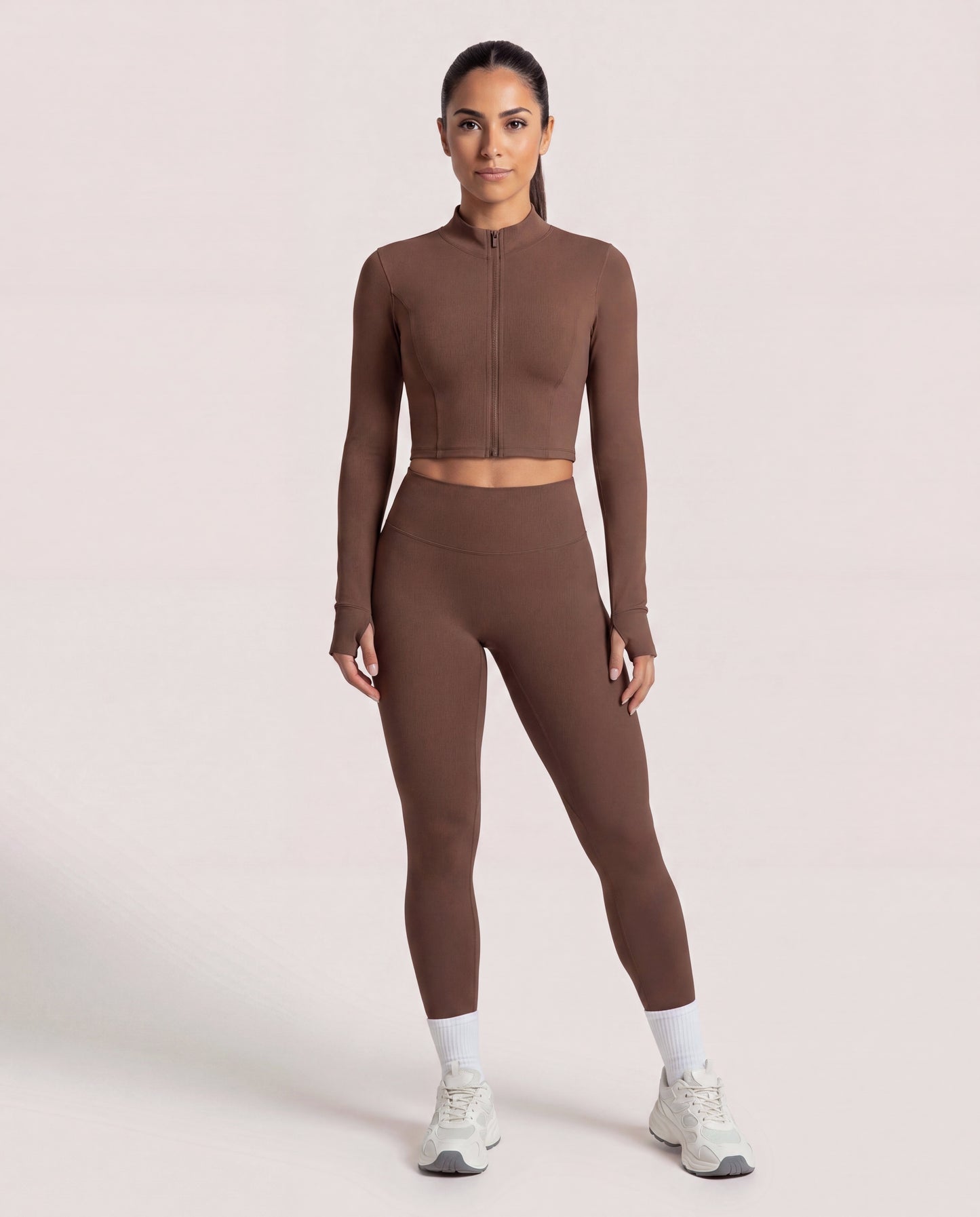 VARCEA Brown Seamless Zipper Jacket