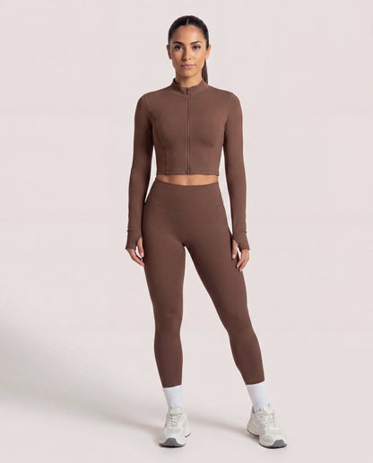 VARCEA Brown Seamless Zipper Jacket