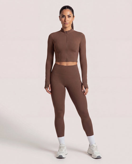 VARCEA Brown Seamless Zipper Jacket