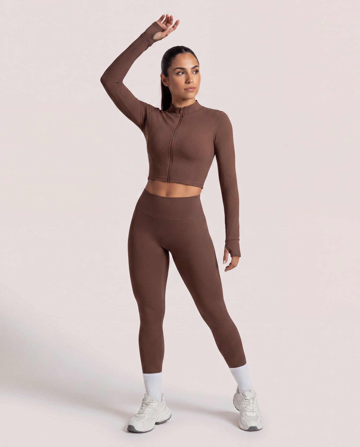 VARCEA Brown Seamless Zipper Jacket