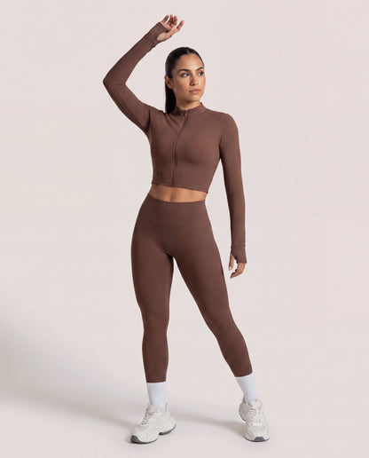 VARCEA Brown Seamless Zipper Jacket