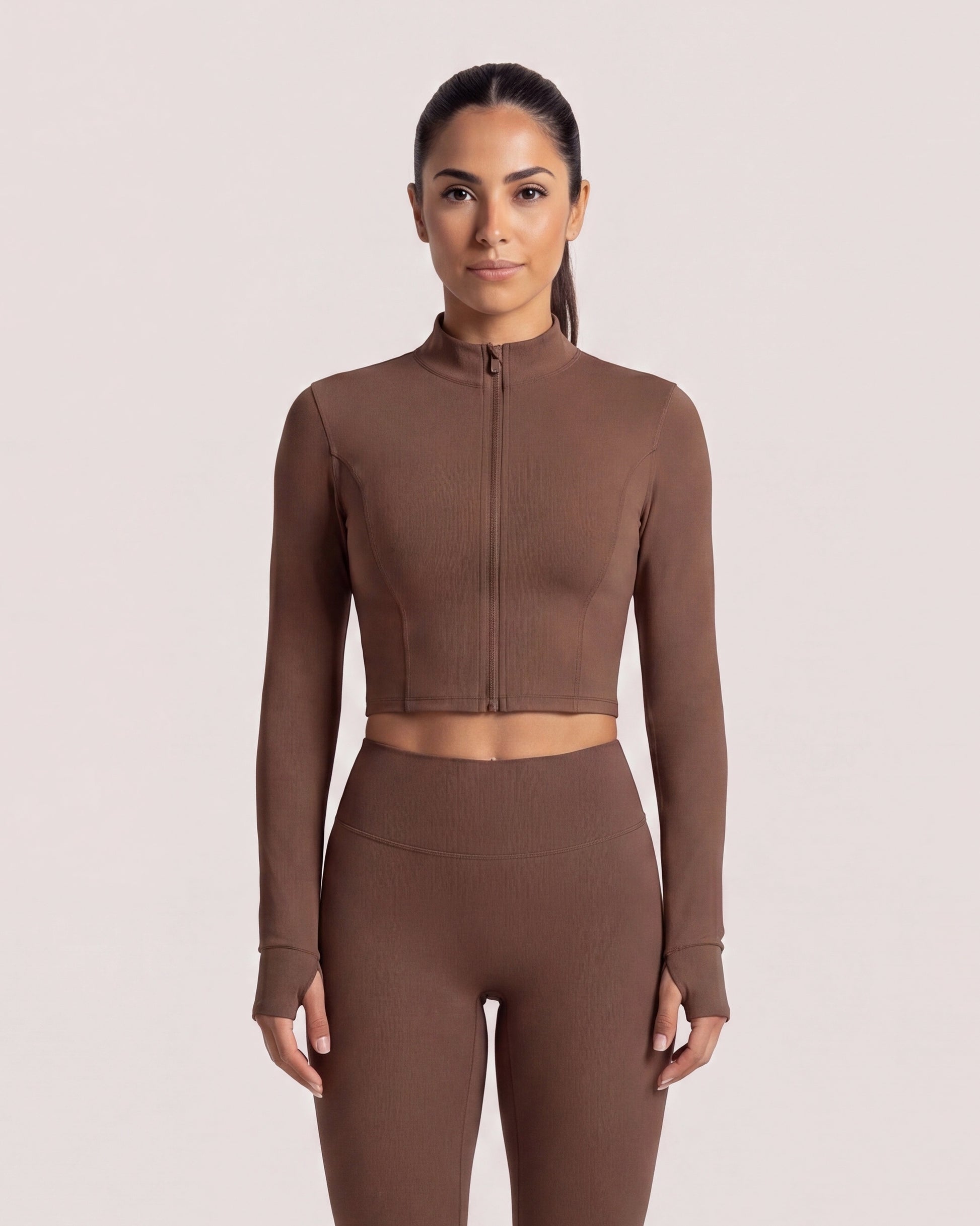 VARCEA Brown Seamless Zipper Jacket