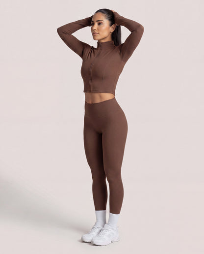 VARCEA Brown Seamless Zipper Jacket