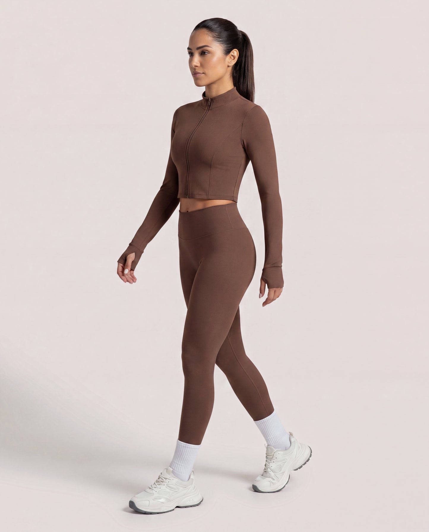 VARCEA Brown Seamless Zipper Jacket