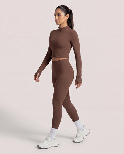VARCEA Brown Seamless Zipper Jacket