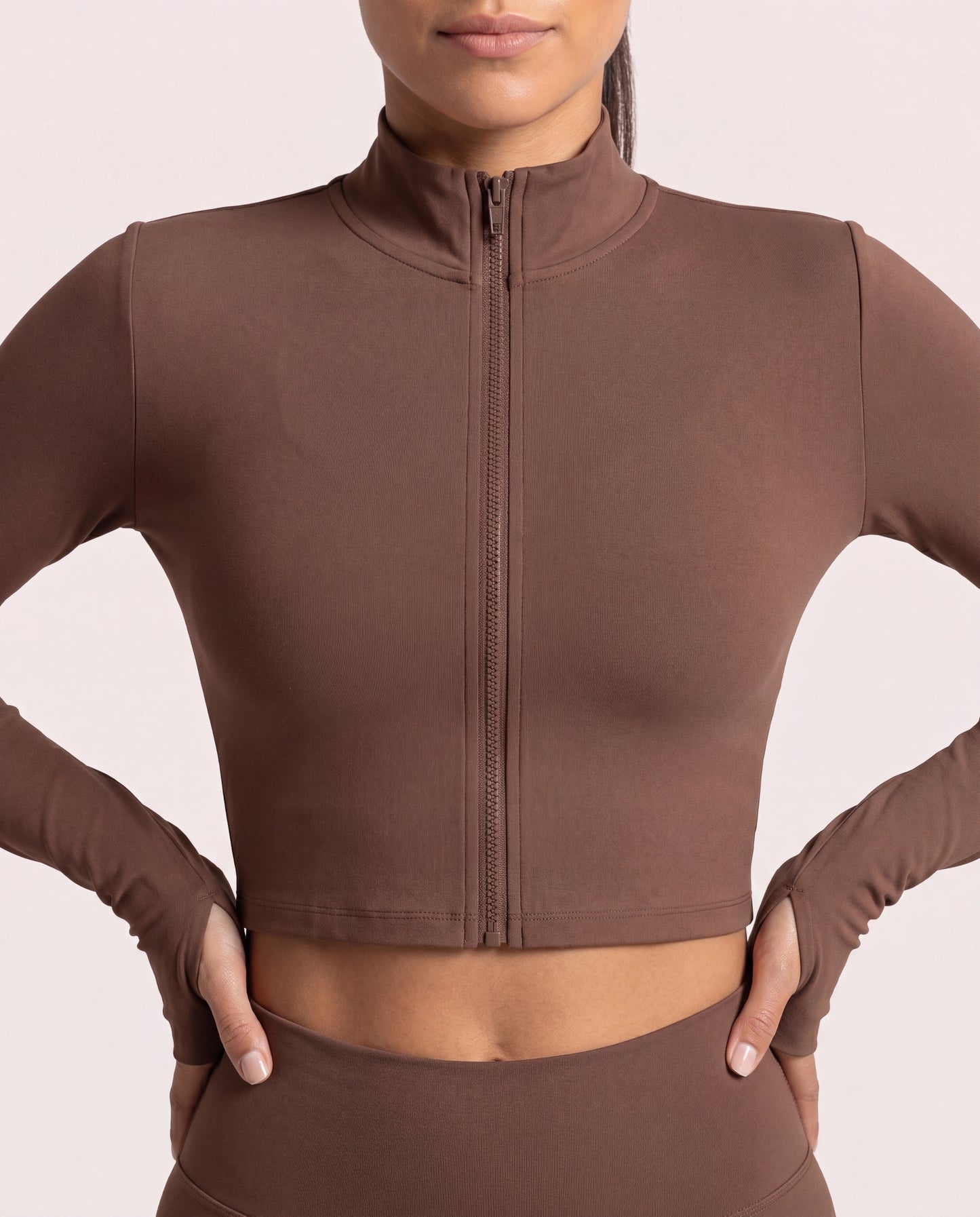 VARCEA Brown Seamless Zipper Jacket