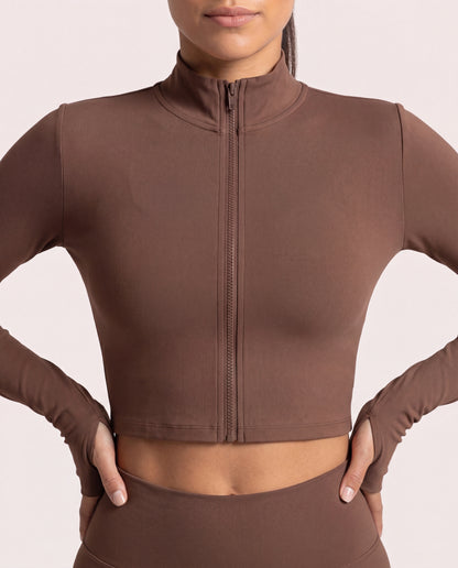 VARCEA Brown Seamless Zipper Jacket