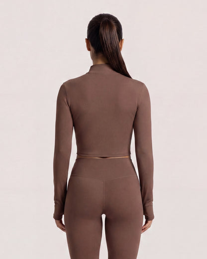 VARCEA Brown Seamless Zipper Jacket