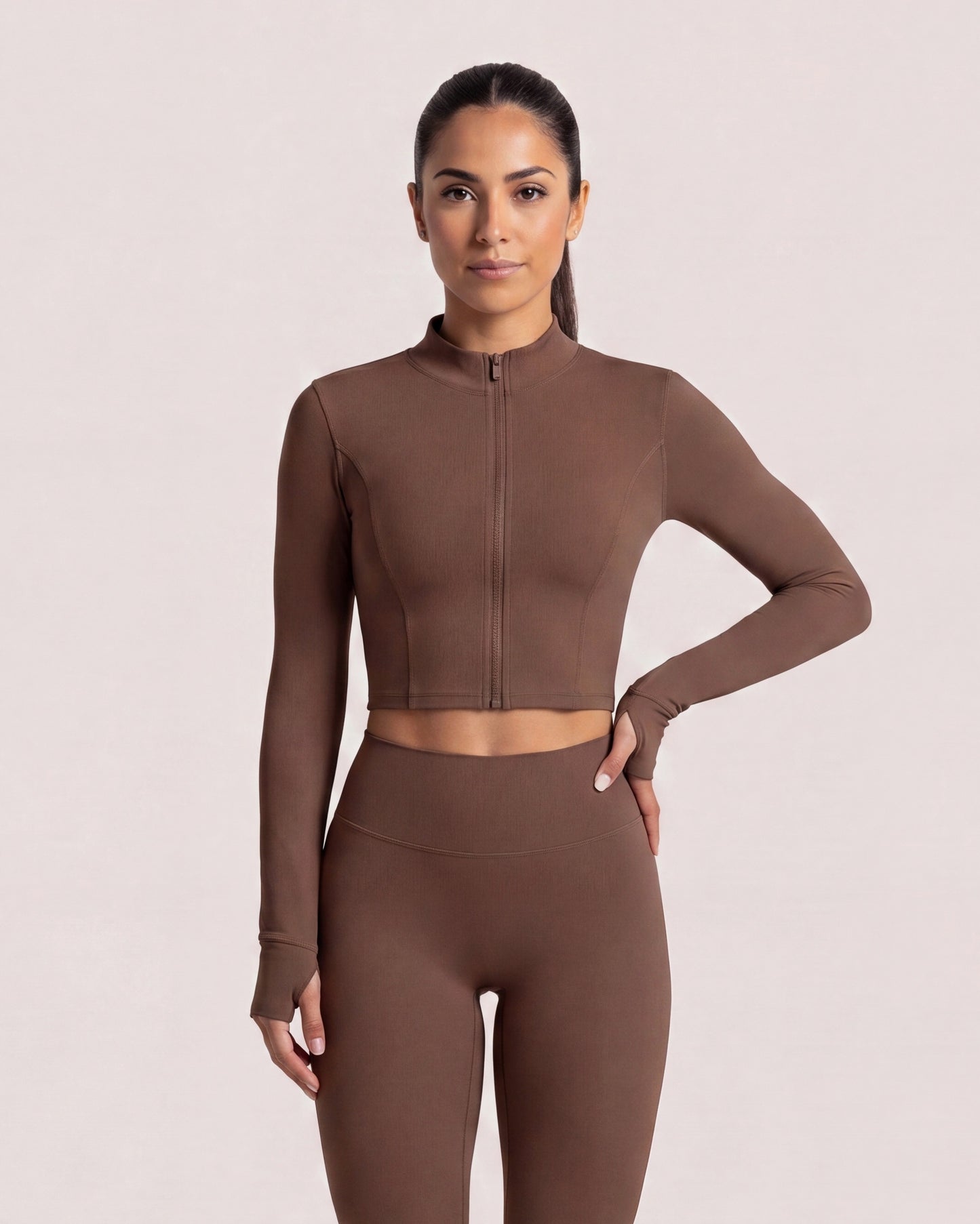 VARCEA Brown Seamless Zipper Jacket