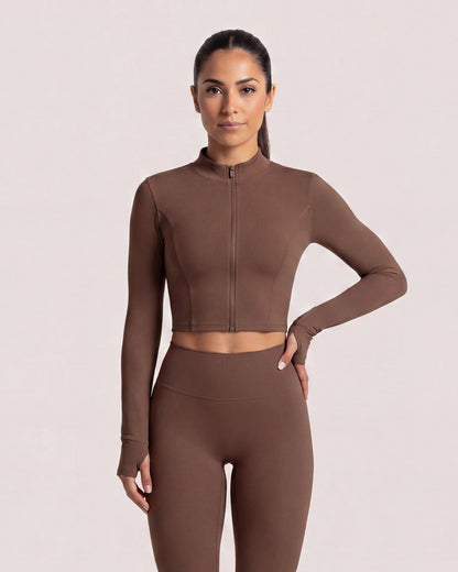 VARCEA Brown Seamless Zipper Jacket