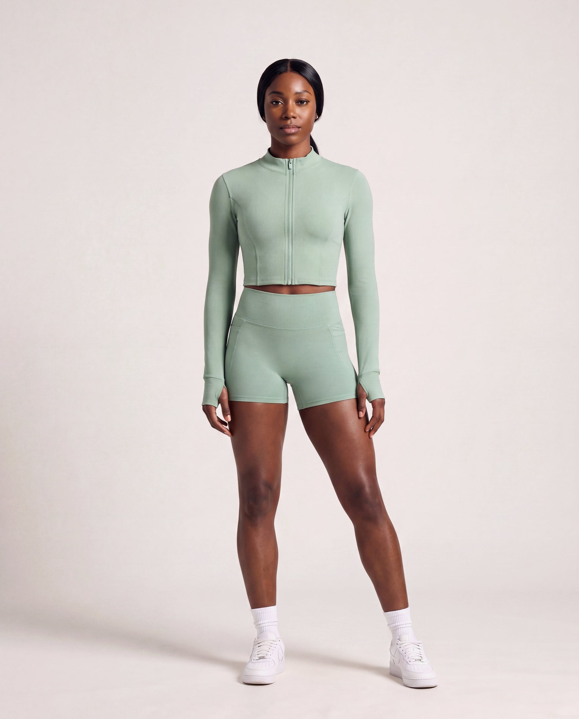 VARCEA Light Green Seamless Zipper Jacket