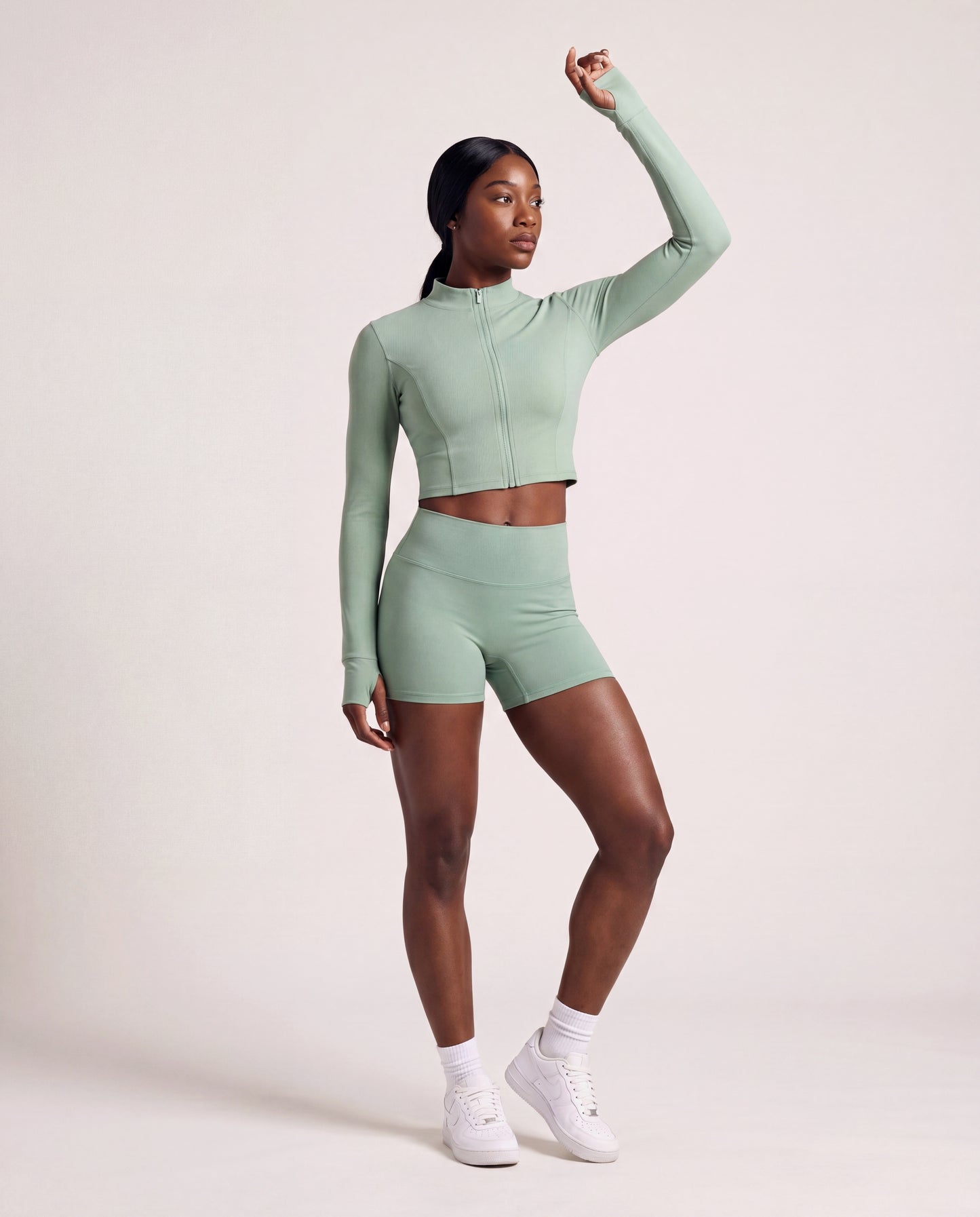 VARCEA Light Green Seamless Zipper Jacket