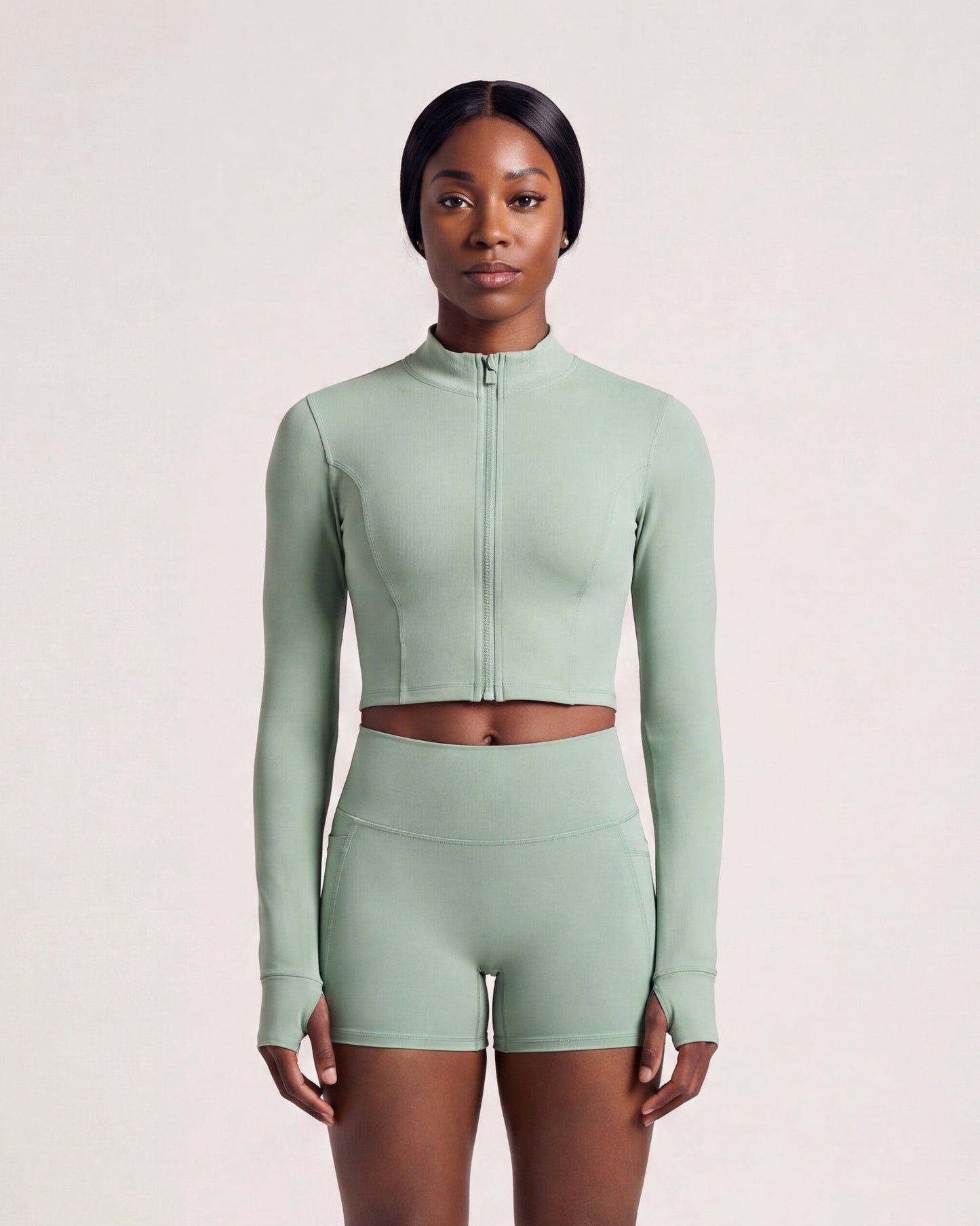 VARCEA Light Green Seamless Zipper Jacket