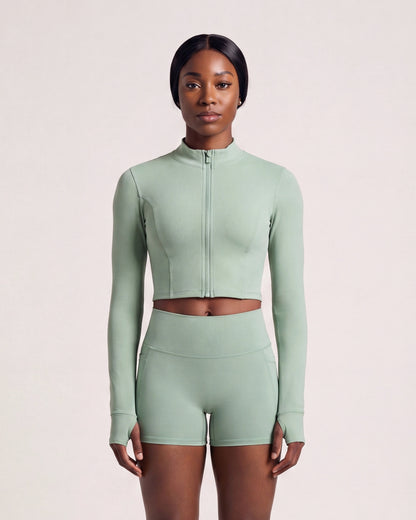 VARCEA Light Green Seamless Zipper Jacket