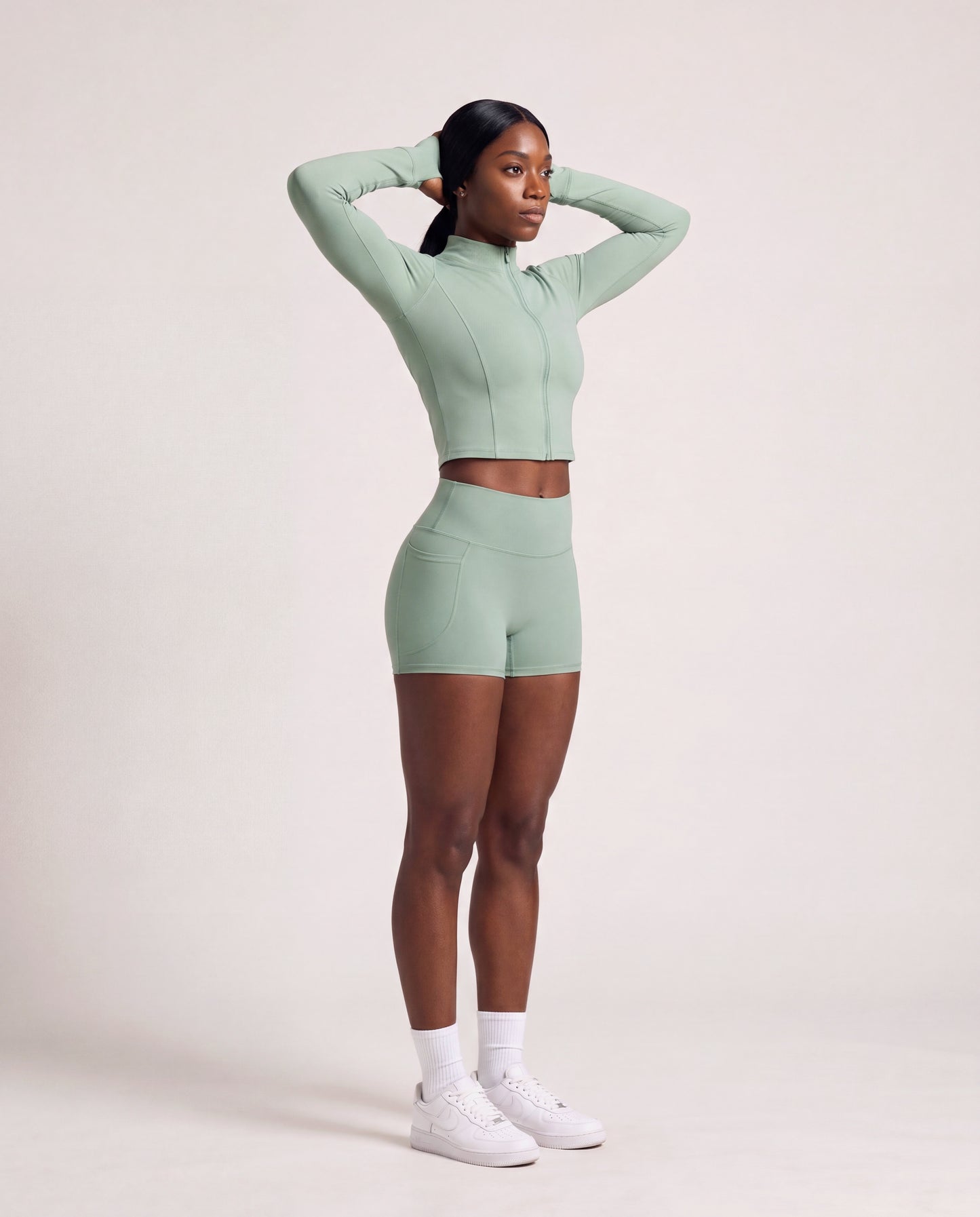 VARCEA Light Green Seamless Zipper Jacket