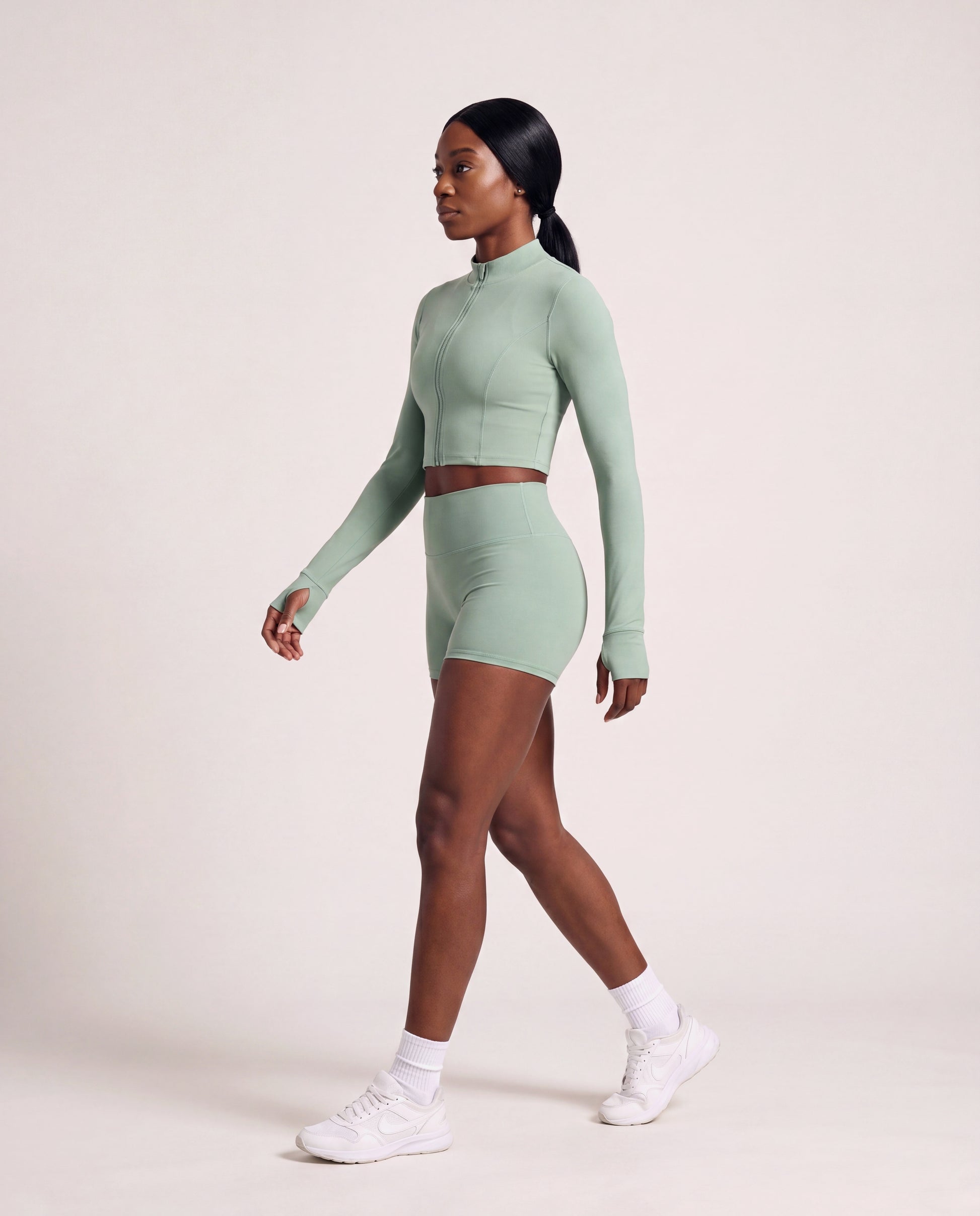 VARCEA Light Green Seamless Zipper Jacket