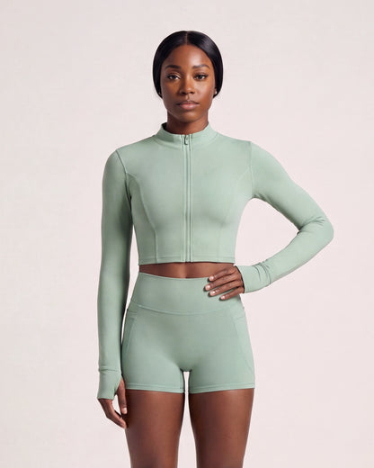 VARCEA Light Green Seamless Zipper Jacket