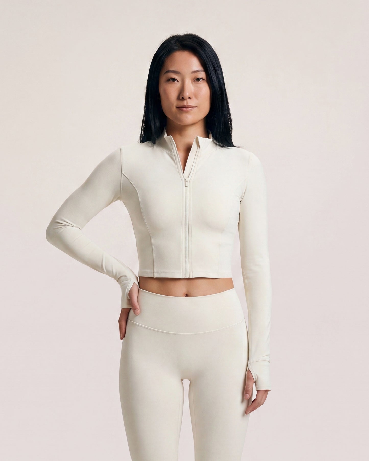 VARCEA Light Ivory Seamless Zipper Jacket